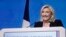 French far-right candidate Marine Le Pen delivers a speech at her election day headquarters in Paris, Sunday, April 10, 2022. 