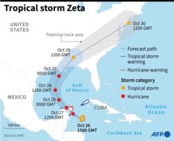 Gráfico del avance de la tormenta tropical Zeta este lunes 26 de octubre de 2020.