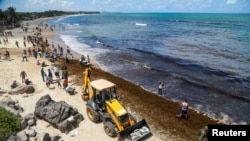 FILE - Brazilian soldiers and residents work to remove an oil spill on Itapuama Beach in Cabo de Santo Agostinho, Pernambuco state, Brazil, Oct. 22, 2019.