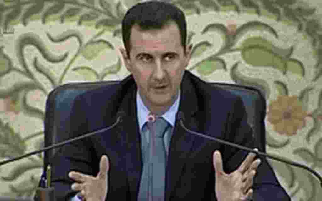 Syria's President Bashar al-Assad delivers a speech to a new cabinet he named last week during a broadcast by Syrian state television in Damascus in this still image taken from video April 16, 2011. Assad promised on Saturday to lift 48 years of emergency