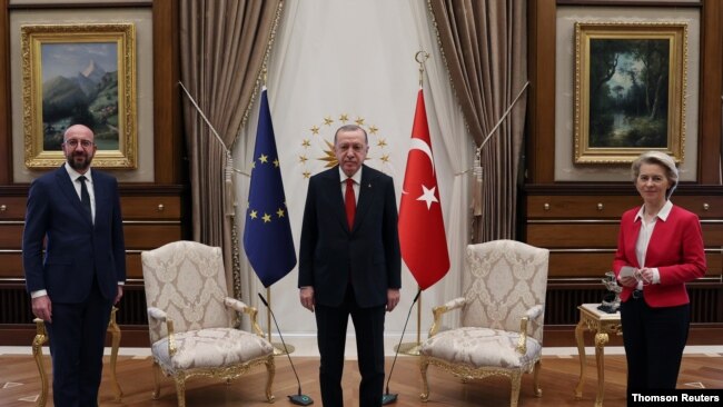 Turkish President Erdogan meets with European Council President Michel and European Commission President von der Leyen in Ankara