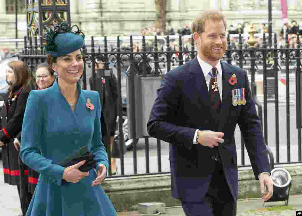 Catherine, the Duchess of Cambridge, and Prince Harry attend the ANZAC Dawn Service held at Westminster Abbey, London.