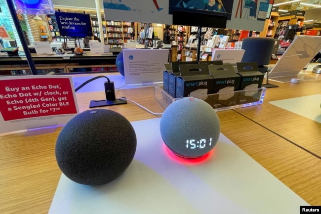 FILE - Amazon's Alexa home speaker is shown for sale in an Amazon retail store in San Diego, California, U.S., September 28, 2021. (REUTERS/Mike Blake/File Photo)