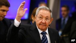 FILE - Cuba's President Raul Castro arrives for the 70th session of the United Nations General Assembly at U.N. headquarters in New York, Sept. 28, 2015.