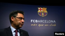 Le président du FC Barcelone Josep Maria Bartomeu lors d'une conférence de presse à Barcelone, le 29 mai 2017.