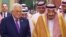 A handout picture provided by the Saudi Royal Palace Oct. 16, 2019, shows King Salman bin Abdulaziz (R) receiving Palestinian President Mahmoud Abbas (L), in the Saudi capital Riyadh. 