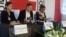 Peter Maurer, Président du CICR, au centre, avec Christine Cipolla, représentante RDC pour le CICR, à gauche, lors d'une conférence de presse à Goma, 18 mai 2018. (Twitter/Tuver Wundi)