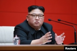 North Korean leader Kim Jong Un takes part in the 4th Plenary Meeting of the 7th Central Committee of the Workers' Party of Korea (WPK) in Pyongyang in this April 10, 2019, photo released April 11, 2019 by North Korea's Korean Central News Agency.