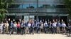 EU members' diplomatic representatives gather at the Finnish Embassy before biking toward the EU ambassador’s residence in Washington, July 25, 2019. (Delegation of the European Union to the United States)