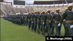 FILE: Members of the Zimbabwe National Army rehearse, April 16, 2019, for this Thursday's Independence Day celebrations in Harare.