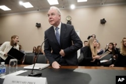 FILE - Health and Human Services Secretary Tom Price, a doctor and former congressman, arrives on Capitol Hill in Washington, March 29, 2017, to testify before a House panel.