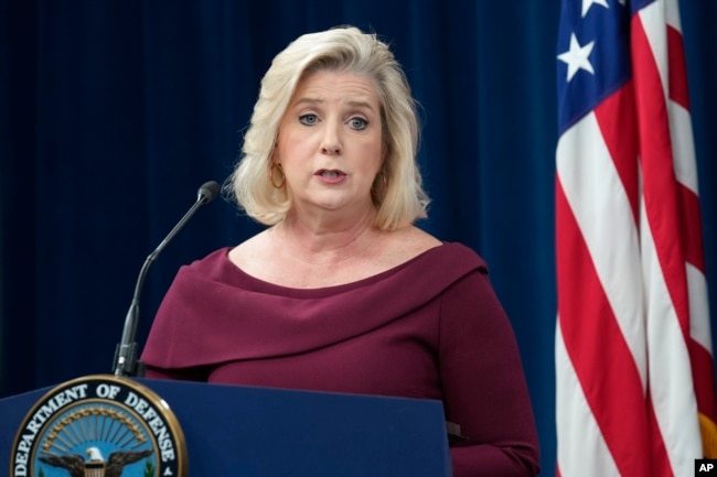 FILE - Secretary of the Army Christine Wormuth speaks at the Pentagon in Washington, Feb. 22, 2024. The U.S. Army is slashing the size of its force by about 24,000, which is nearly 5 percent. (AP Photo/Susan Walsh, File)