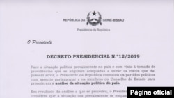 Decreto Presidencial que demite Governo de Aristides Gomes