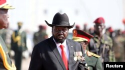 FILE: South Sudan's president Salva Kiir attends a medals awarding ceremony for long serving servicemen of the South Sudan People's Liberation Army in the Bilpam, military headquarters in Juba, South Sudan. Taken 1.24.2019