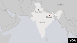 Map locating town of Chapra, India, where at least 20 children died and dozens were left sick after eating free school meals.