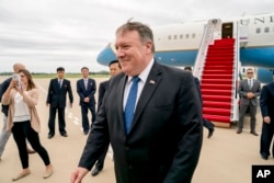 FILE - U.S. Secretary of State Mike Pompeo arrives at Sunan International Airport in Pyongyang, North Korea, July 6, 2018.