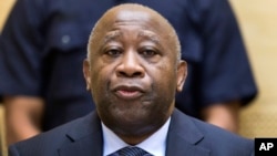 FILE - Laurent Gbagbo, ex-president of Ivory Coast, stands trial for his alleged role in the civil war at the International Criminal Court in The Hague, Netherlands, Feb. 19, 2013.