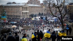 5일 우크라이나 수도 키예프에서 수 천명이 대통령 퇴진을 요구하며 시위를 벌였다.