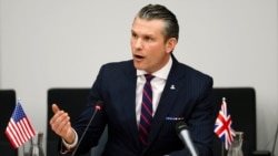 Menteri Pertahanan AS Pete Hegseth berbicara dalam pertemuan kelompok Kontak Pertahanan Ukraina di markas besar NATO di Brussel, Belgia, Rabu 12 Februari 2025.