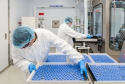 FILE - Lab technicians load vials of investigational coronavirus disease (COVID-19) treatment drug remdesivir at a Gilead Sciences facility in La Verne, California, March 18, 2020. (Gilead Sciences Inc/Handout)