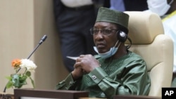 Chad President Idriss Deby takes part in a working session during the G5 Sahel summit Tuesday, June 30, 2020, in Nouakchott. Leaders from the five countries of West Africa's Sahel region, Burkina Faso, Chad, Mali, Mauritania and Niger, meet with French…