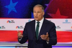 Democratic presidential hopeful Governor of Washington Jay Inslee speaks during the first Democratic primary debate of the 2020 presidential campaign at the Adrienne Arsht Center for the Performing Arts in Miami, June 26, 2019.