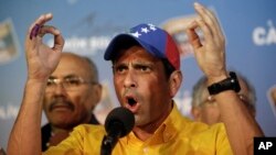 Opposition presidential candidate Henrique Capriles after official results of presidential elections are announced, Caracas, Venezuela, April 15, 2013.