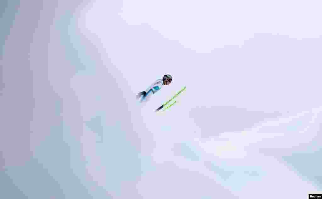 Norway&#39;s Robert Johansson practices ski jumping in the 4 Hills Tournament, in Oberstdorf, Germany.