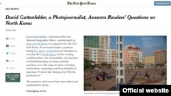 11일 뉴욕타임스가 북한을 40차례 넘게 방문한 객원 사진기자 데이비드 거튼펠더의 특집을 실었다. 뉴욕타임스 웹사이트.
