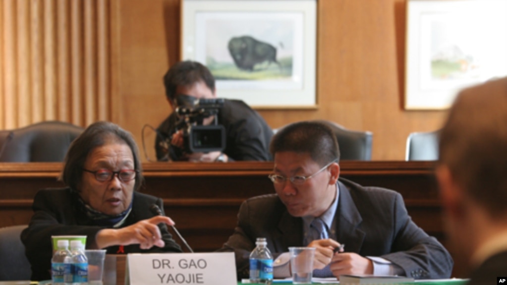 资料照：中国著名艾滋病维权人士高耀洁（左）2009年12月在美国国会作证。(photo:VOA)