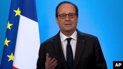 In this grab taken from video, French President Francois Hollande makes a statement, during a televised broadcast, at the Elysee Palace, in Paris, Thursday, Dec. 1, 2016. Hollande announced he will not be running in the 2017 French Presidential election.
