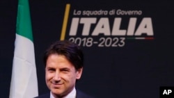 Giuseppe Conte lors d'un meeting à Rome le 1er Mars 2018.