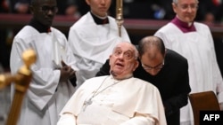 Pope Francis attends a ceremony for the creation of new cardinals at St. Peter's Basilica in Vatican City on Dec. 7, 2024. Observers noticed a significant bruise on the pope's chin.