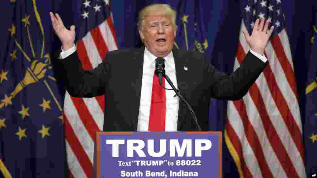 Le candidat républicain Donald Trump devant ses supporters de South Bend, à l'Indiana, 2 mai 2016.