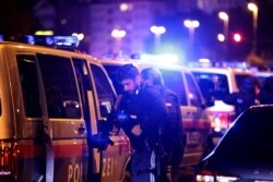 Austria, Police blocks a street near Schwedenplatz square after exchanges of gunfire