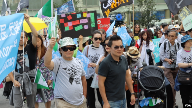 星期六，纽约守护台湾自由组织主办的台湾参与联合国、支持香港抗议运动集会在曼哈顿阿斯特广场（Astor Place）举行。（久岛拍摄）