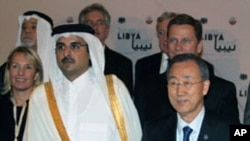 Katibu mkuu wa Umoja wa Mataifa Ban Ki-moon akiwa kwenye mkutano wa wanadiplosia Doha, Qatar, juu ya Libya
