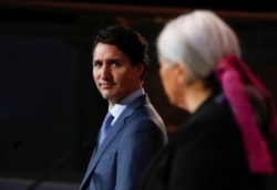 Canada's Prime Minister Justin Trudeau attends a news conference with Mary Simon to announce her as the next Governor General of Canada in Gatineau, Quebec, Canada, July 6, 2021.