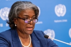 FILE - U.S. Ambassador to the United Nations Linda Thomas-Greenfield speaks during a news conference at U.N. headquarters, March 1, 2021.