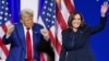 (COMBO) This combination of pictures created on September 09, 2024 shows, L-R, former US President and Republican presidential candidate Donald Trump dancing as he leaves the stage after speaking alongside former US Representative Tulsi Gabbard during a t