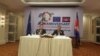 George Edgar, European Union ambassador to Cambodia, left, speaks at a press conference in Phnom Penh, Cambodia, May 5, 2017. (Ith Sothoeuth/VOA Khmer) 