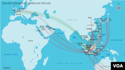 Rute penerbangan internasional yang dilayani Garuda Indonesia saat ini.