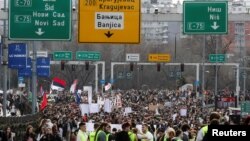 Belgrade University students protest against the government, in Belgrade