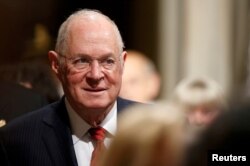 FILE - U.S. Supreme Court Justice Anthony Kennedy arrives for President Donald Trump's address to a Joint Session of Congress in Washington, Feb. 28, 2017.