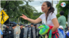 La joven Zaida Hernández durante una protesta contra el gobierno de Daniel Ortega. [Foto de Houston Castillo Vado, VOA]