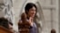 Nadia Murad Basee Taha, U.N. Goodwill Ambassador for the Dignity of Survivors of Human Trafficking, waves while being recognized by the speaker in the House of Commons on Parliament Hill in Ottawa, Ontario, Oct. 25, 2016.