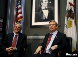 U.S. Senator Mark Kirk, an Illinois Republican, meets with President Barack Obama's Supreme Court nominee Merrick Garland, at left, on Capitol Hill in Washington, March 29, 2016.