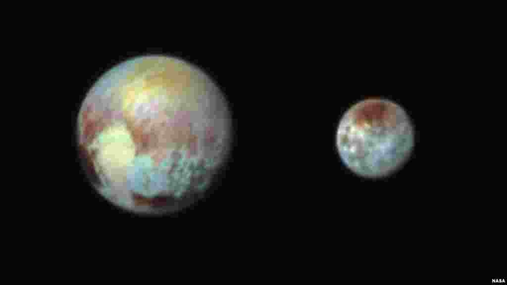 Yapay renklendirilen Plüton ve uydusu Charon