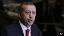 Turkish Prime Minister Recep Tayyip Erdogan speaks during the 66th United Nations General Assembly at UN headquarters, Sept. 22, 2011arp)