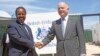 British Foreign Secretary William Hague, right, shakes hands with Somali President, Hassan Sheikh Mohamud, at the opening of the newly built British Embassy in the Somali capital Mogadishu, Apr. 25, 2013.